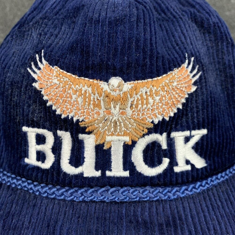 VTG Buick Navy Blue Corduroy Rope Hat Cap Adjustable Embroidered Eagle - Picture 2 of 8